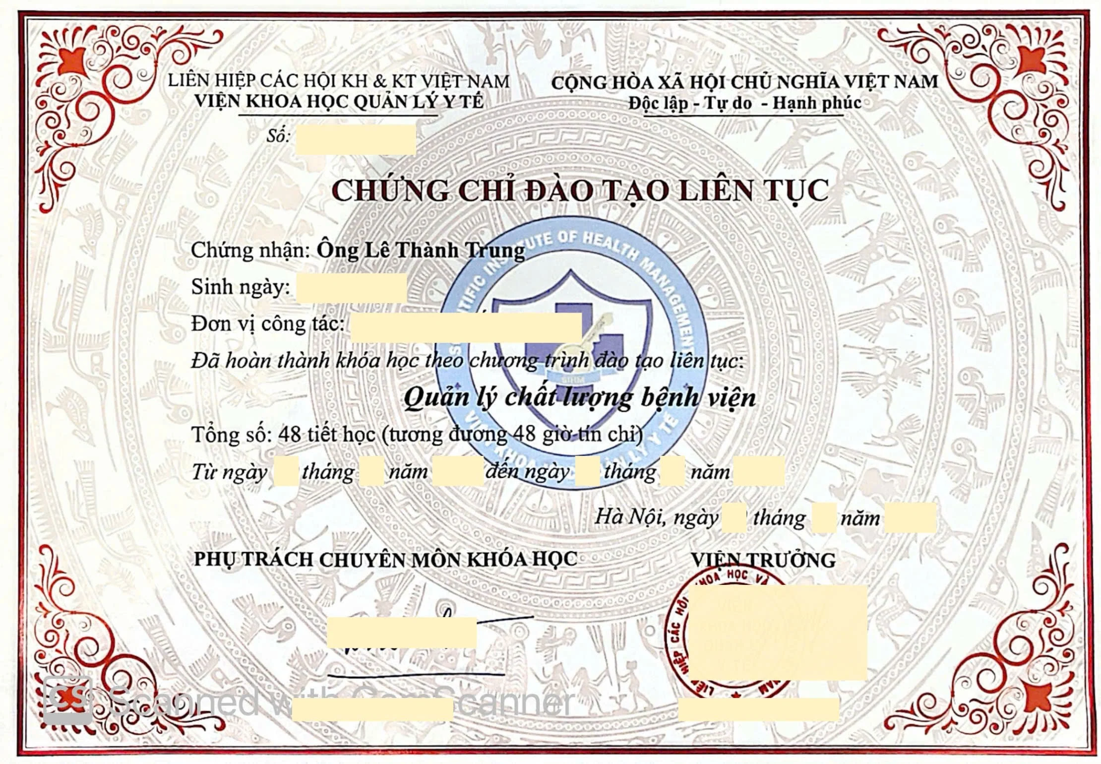 Chứng chỉ Quản lý chất lượng bệnh viện - CME 48 Tiết