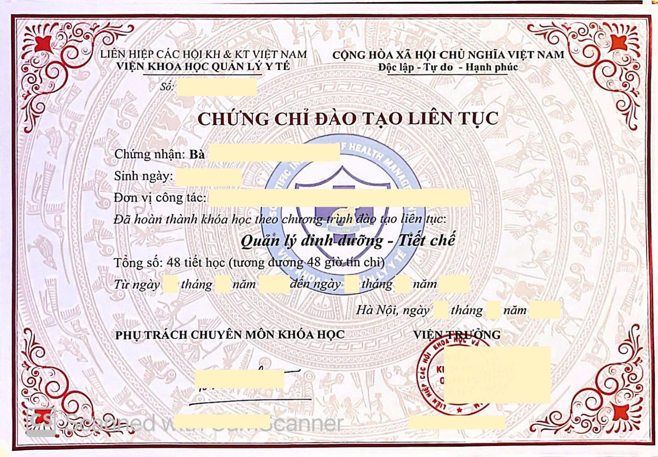 Chứng chỉ dinh dưỡng - Tiết chế (CME 48 Tiết)